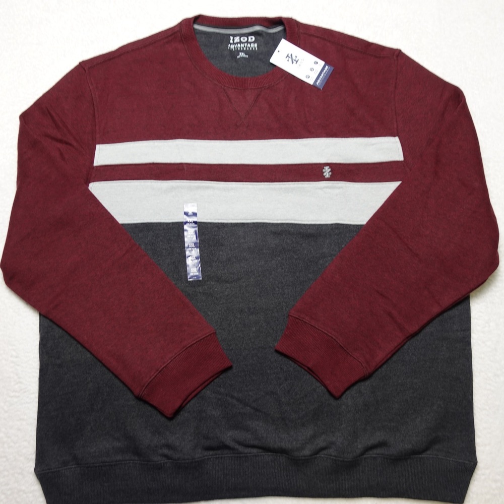 IZOD Sweatshirt Men XXL Velvet Maroon Colorblock Advantage Performance New